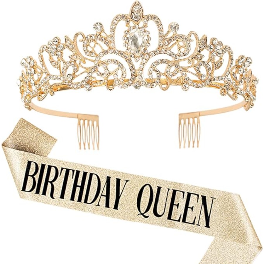 Birthday Sash Glitter - Birthday Queen Sash & Rhinestone Tiara