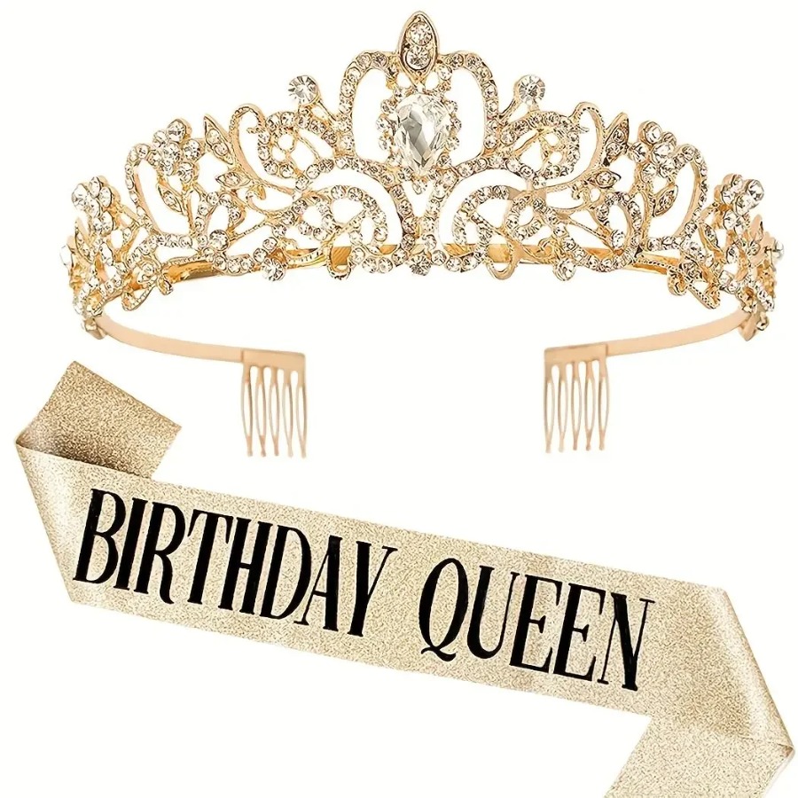 2pcs/Set Bling Rhinestone Crys - Birthday Sash Glitter avaliação e preço