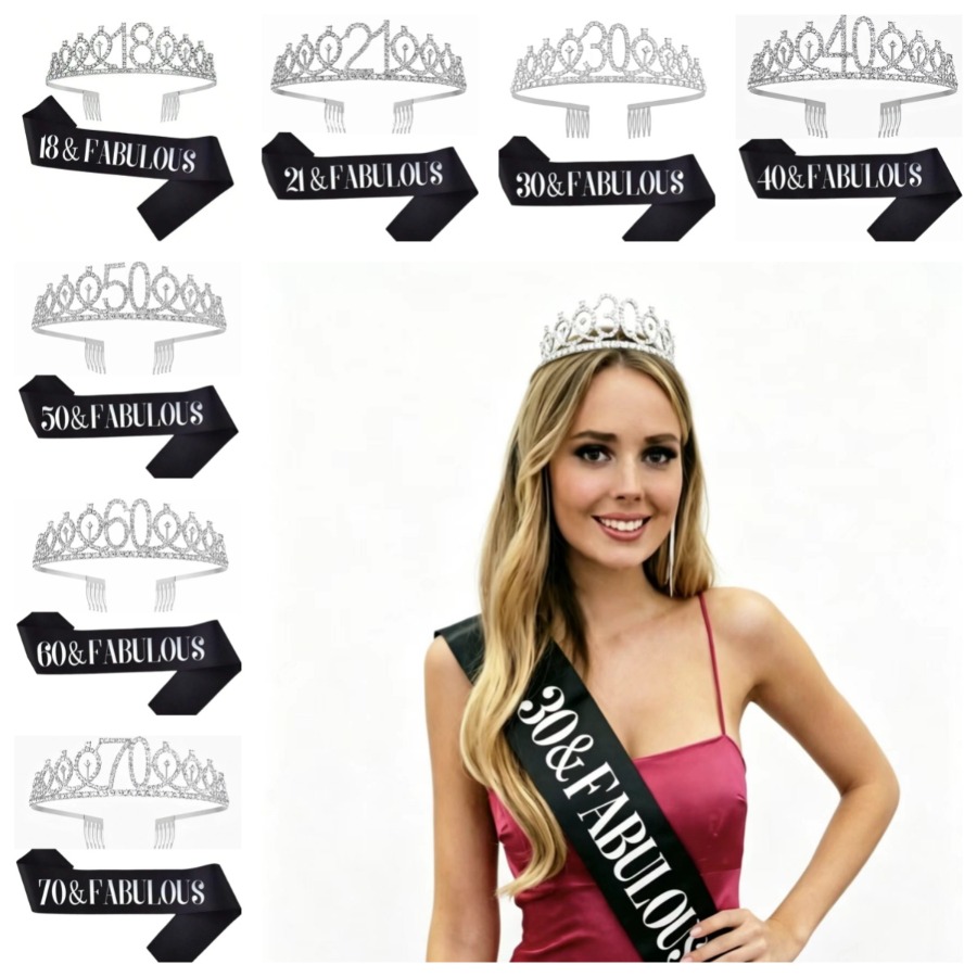 Glitter Silvery Birthday Tiara - Birthday Sash Glitter avaliação e preço