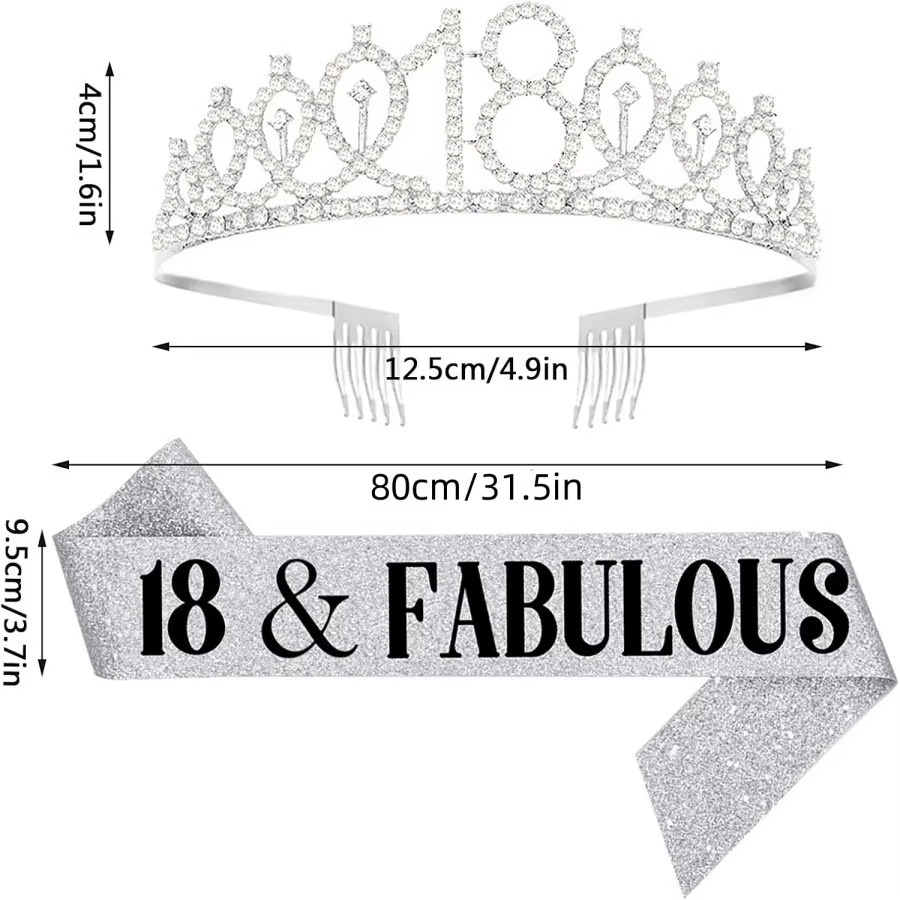 Glitter Silvery Birthday Tiara - Birthday Sash Glitter avaliação e preço