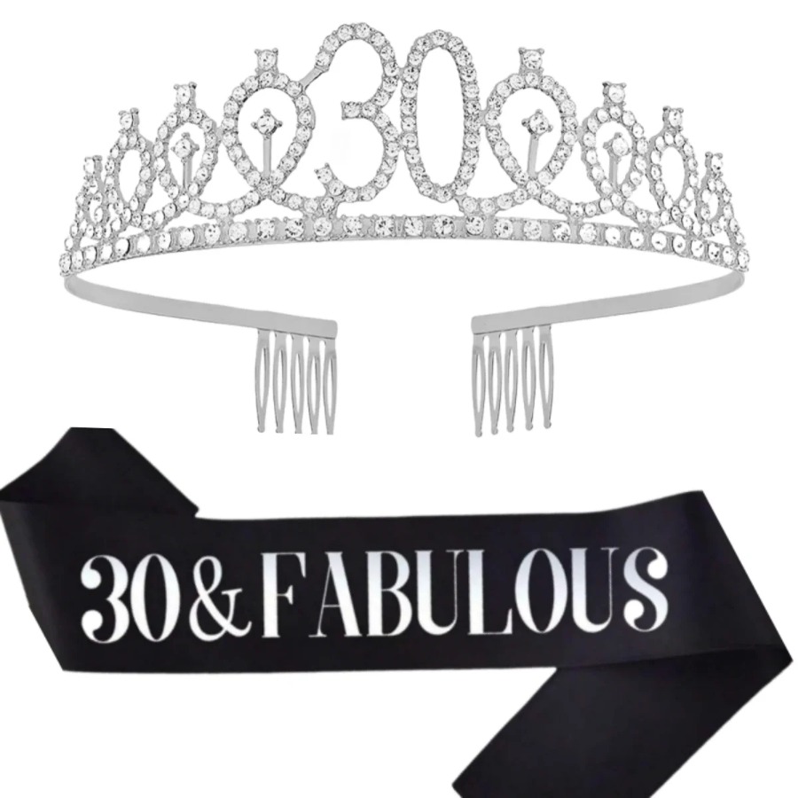 Glitter Silvery Birthday Tiara - Birthday Sash Glitter avaliação e preço