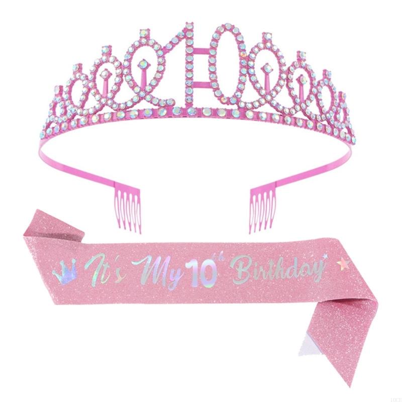 Glittering Pink Birthday Tiara - Birthday Sash Glitter avaliação e preço