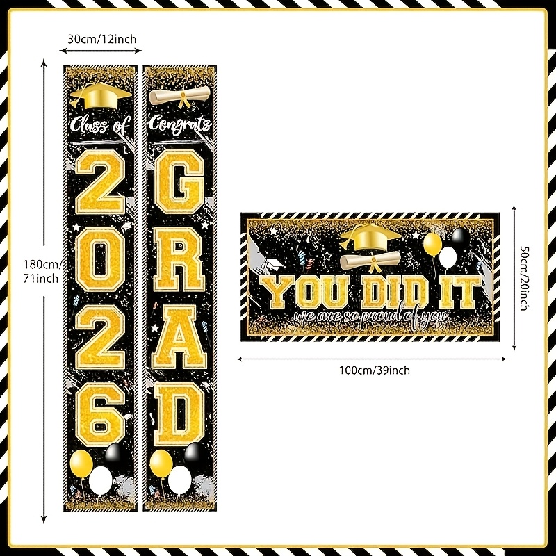 2D 3Pcs 2026 Graduation Banner - Party Banner Gold avaliação e preço
