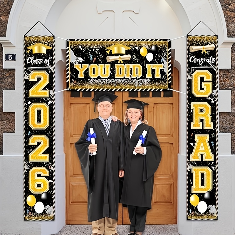 2D 3Pcs 2026 Graduation Banner - Party Banner Gold avaliação e preço