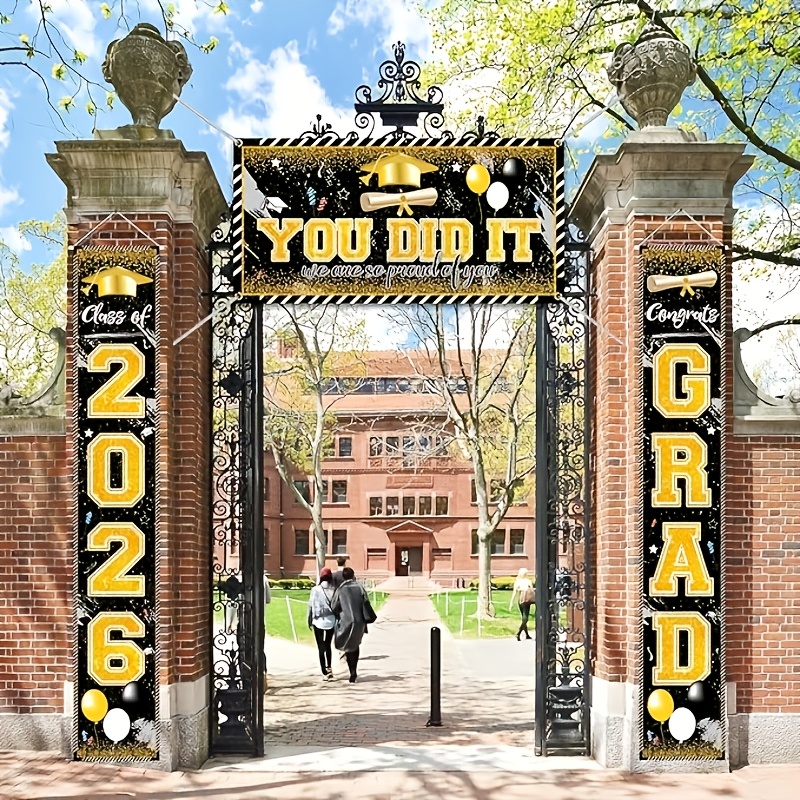 2D 3Pcs 2026 Graduation Banner - Party Banner Gold avaliação e preço