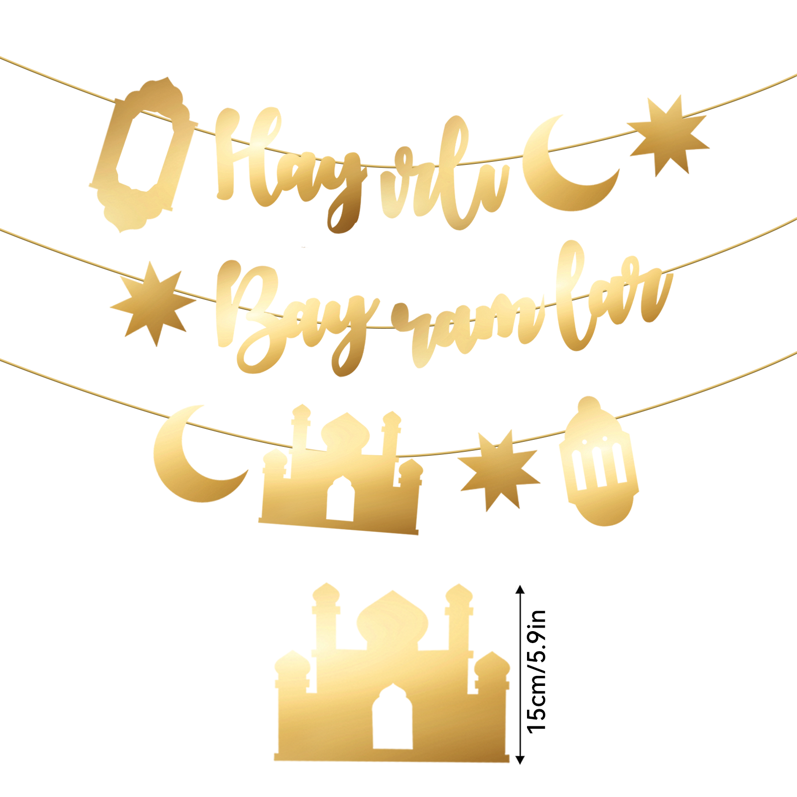 Hayirli Bayramlar Garland Deco - Party Banner Gold avaliação e preço
