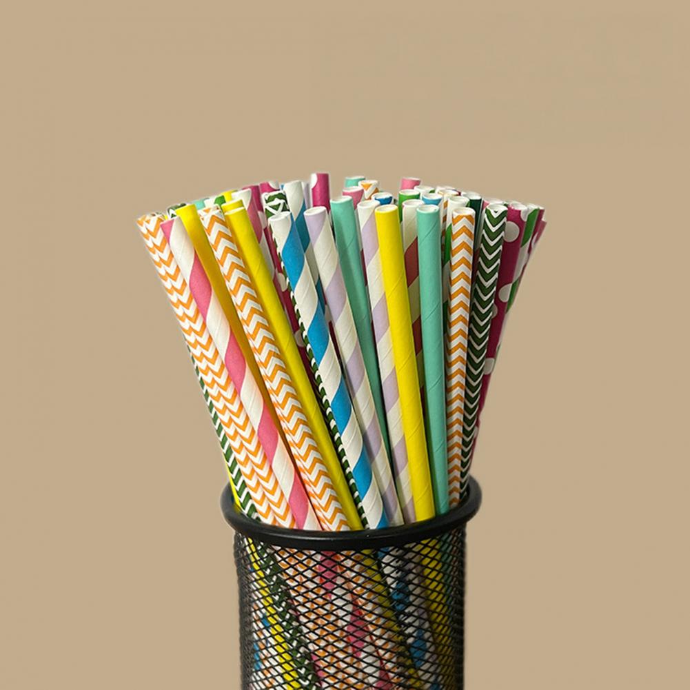 100Pcs Colorful Striped Print  - Paper Straw Color avaliação e preço