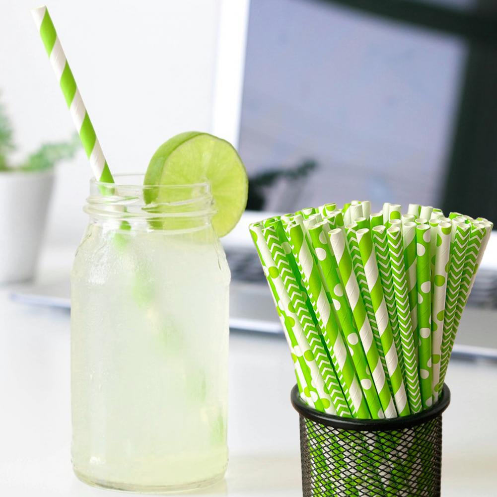 100Pcs Colorful Striped Print  - Paper Straw Color avaliação e preço