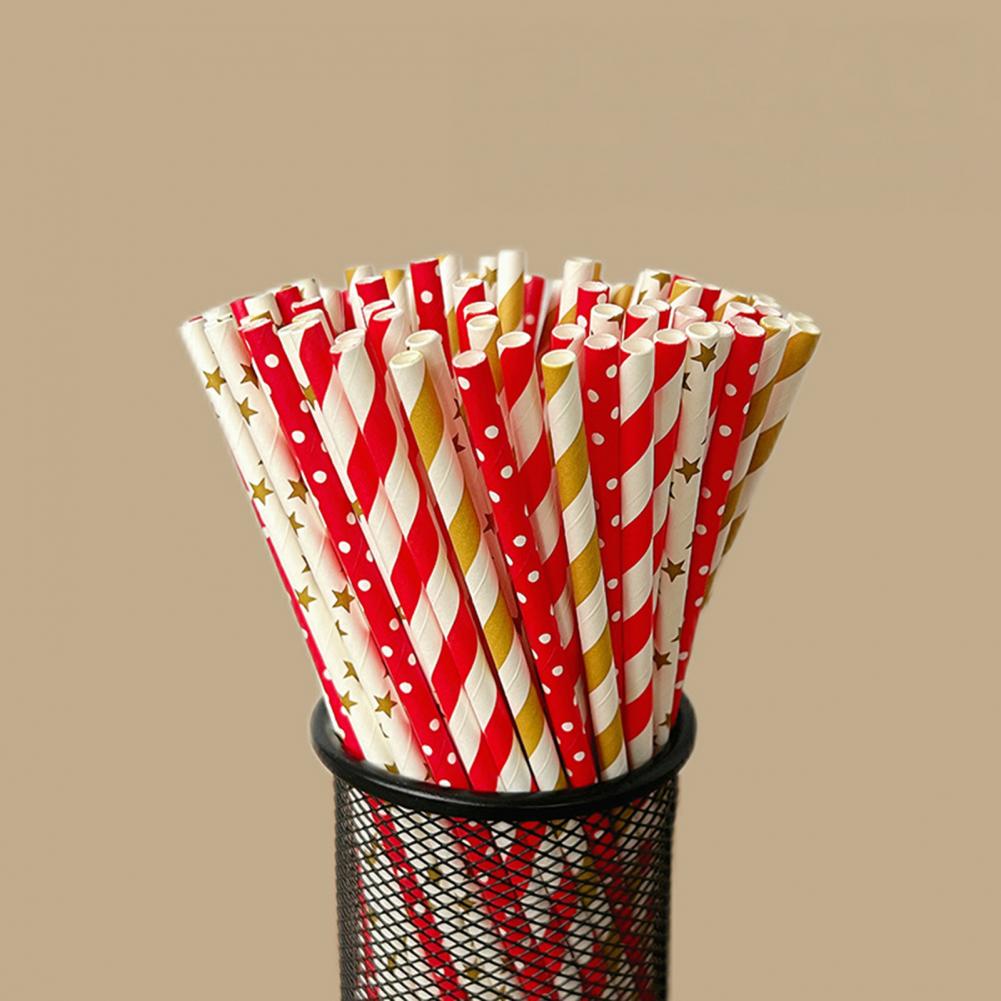 100Pcs Colorful Striped Print  - Paper Straw Color avaliação e preço