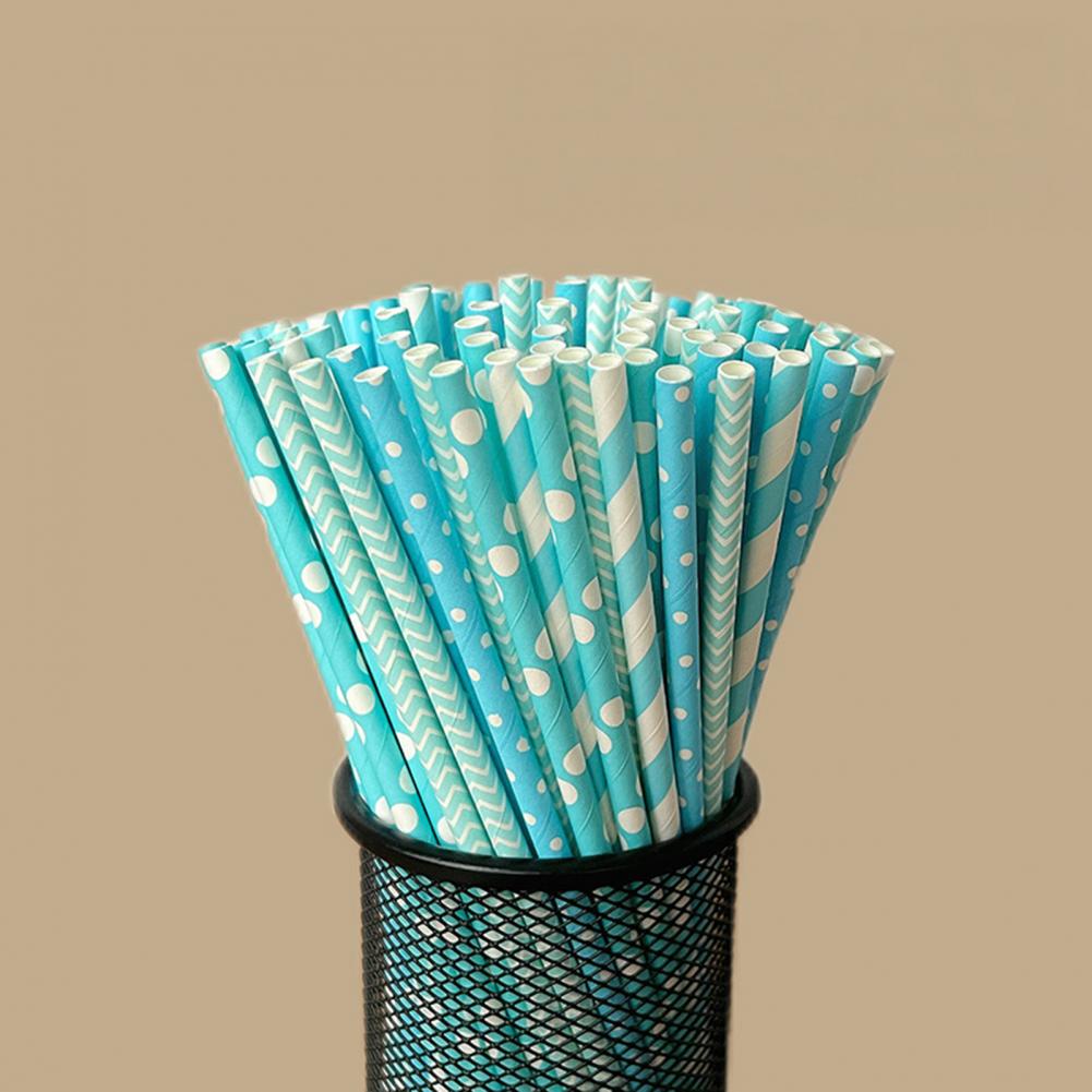 100Pcs Colorful Striped Print  - Paper Straw Color avaliação e preço