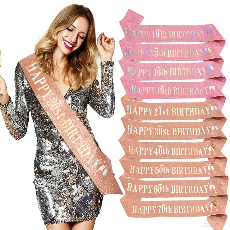 Happy 10th 13th 16th 21st 30th - Birthday Sash Glitter avaliação e preço