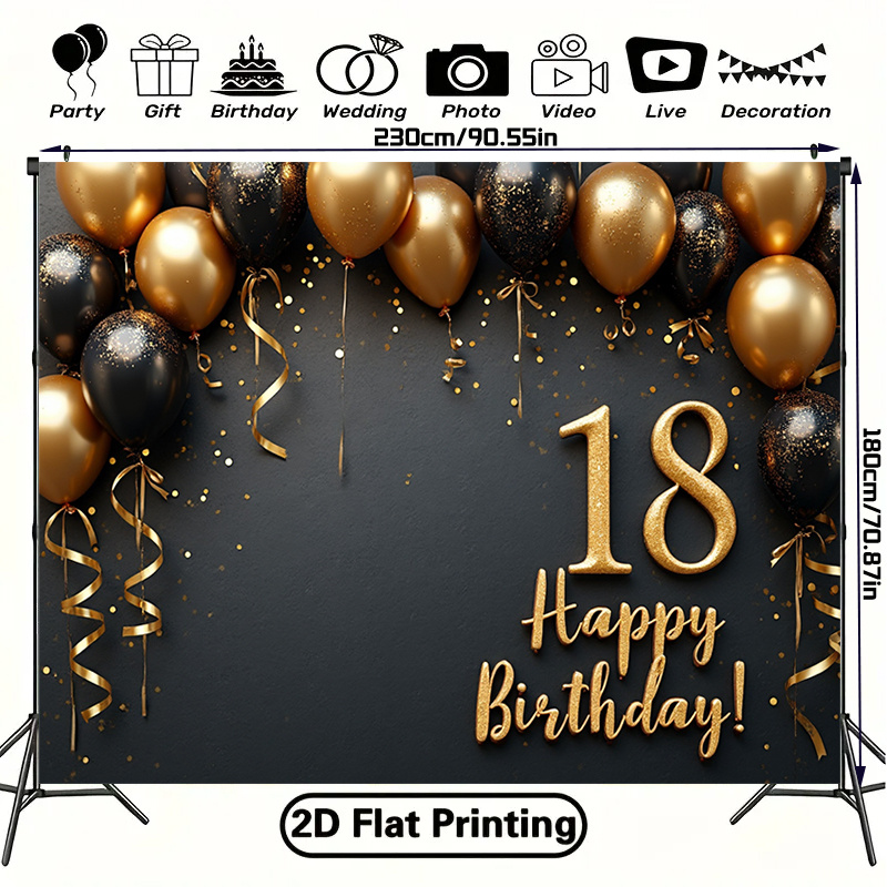 2D 1Pc Black & Gold Balloons B - Party Banner Gold avaliação e preço