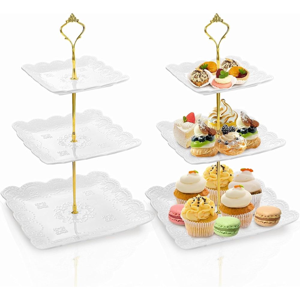 2 Pack 3-Tier White Ceramic Em - Cupcake Stand Tier avaliação e preço