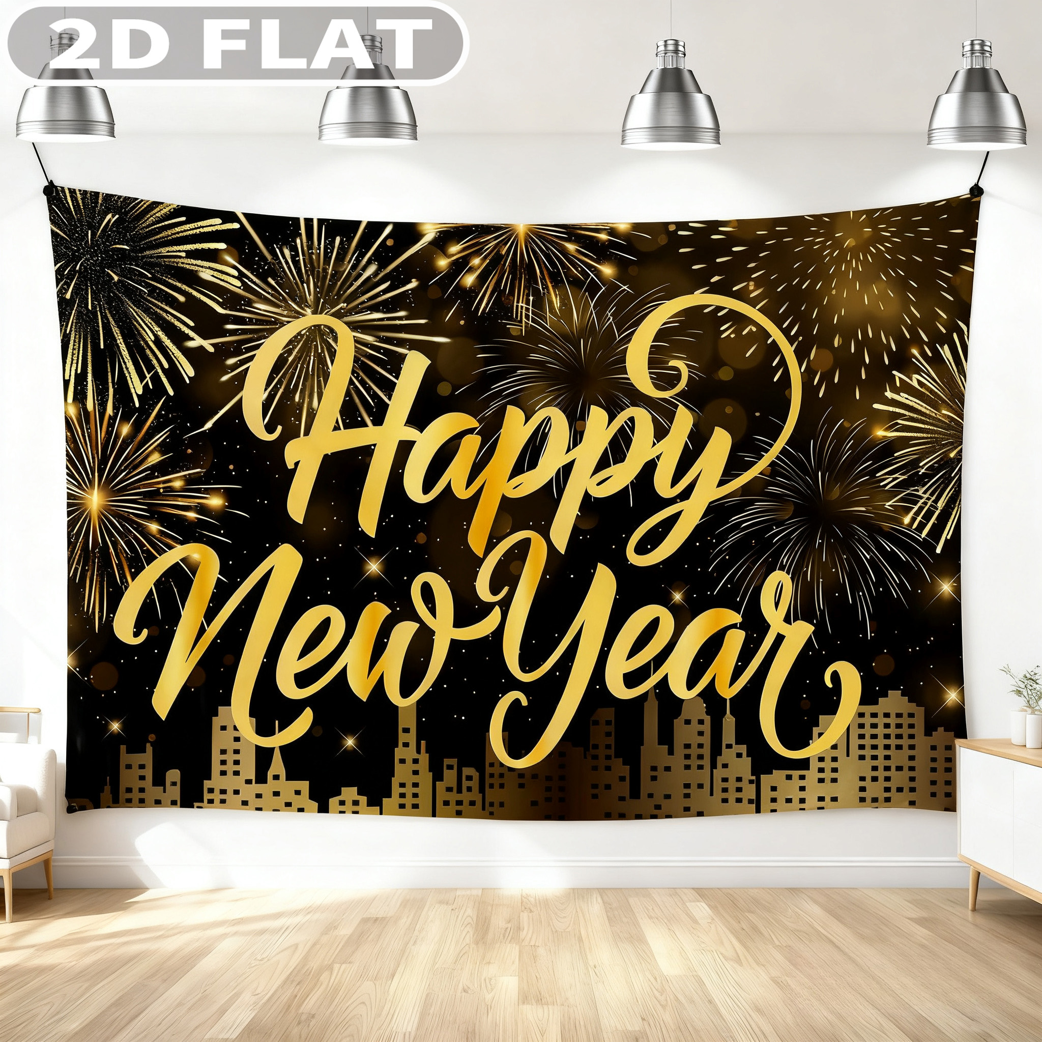 1pc Happy New Year Party Photo - Party Banner Gold avaliação e preço