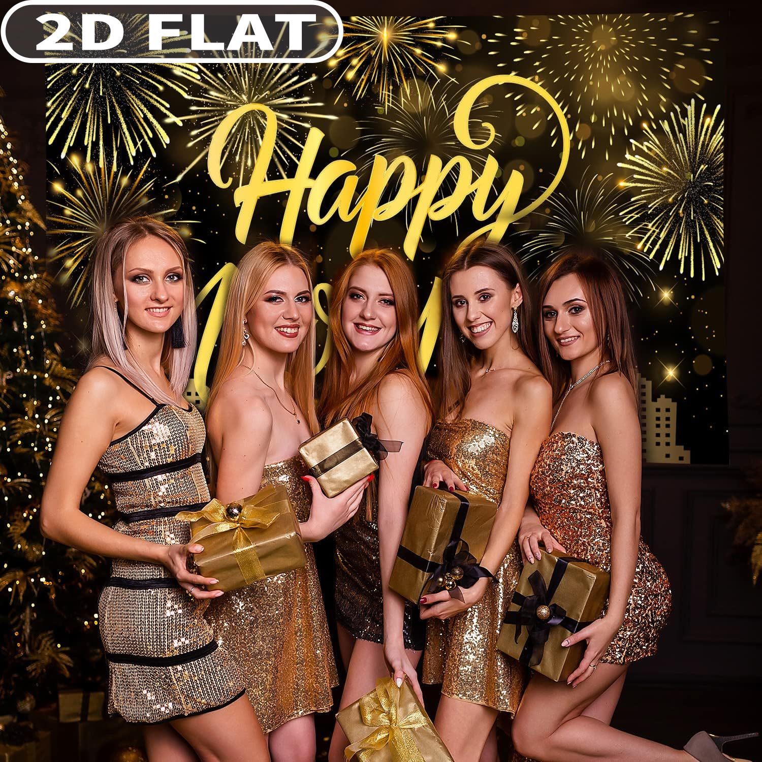 1pc Happy New Year Party Photo - Party Banner Gold avaliação e preço