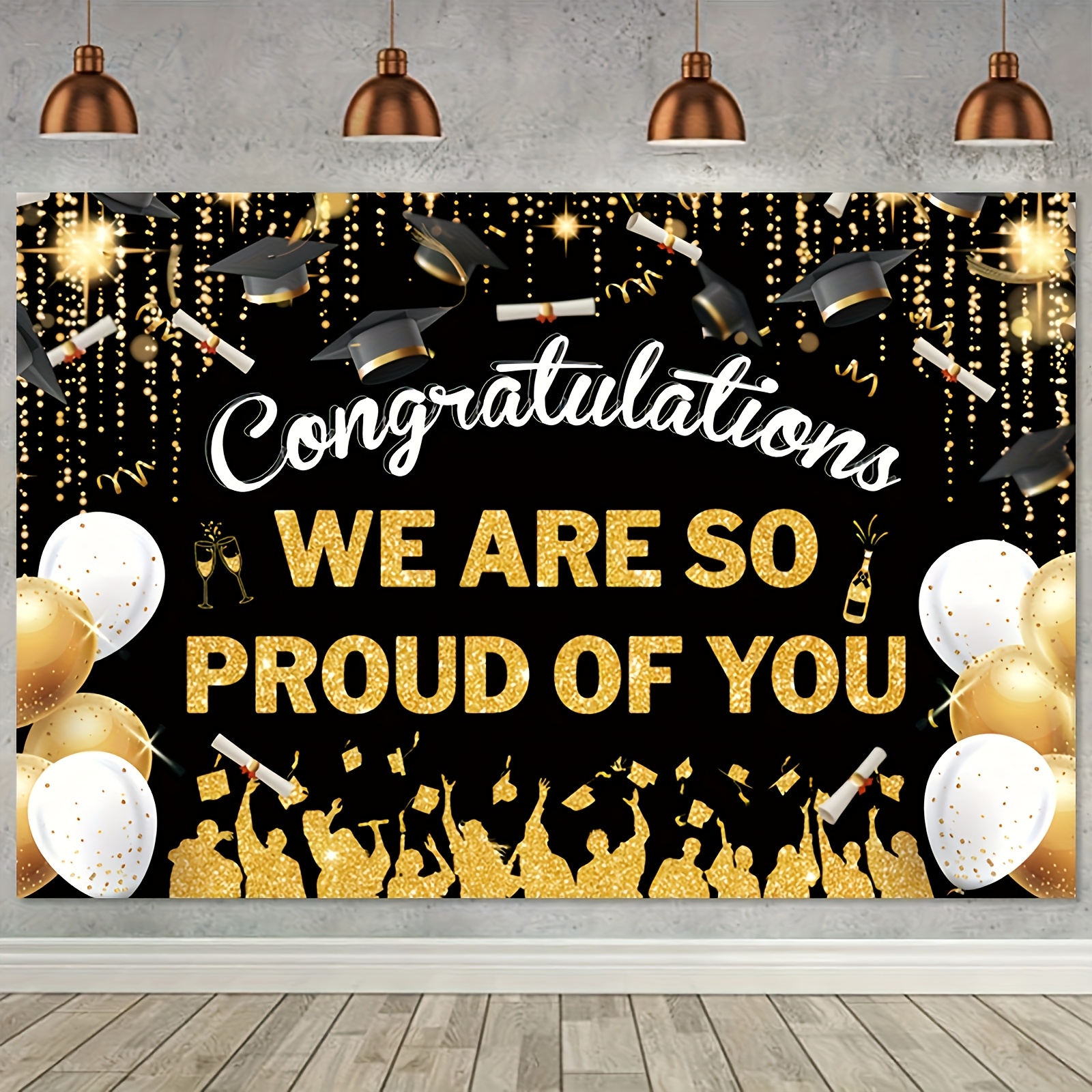 2D FlatGraduation Party Banner - Party Banner Gold avaliação e preço