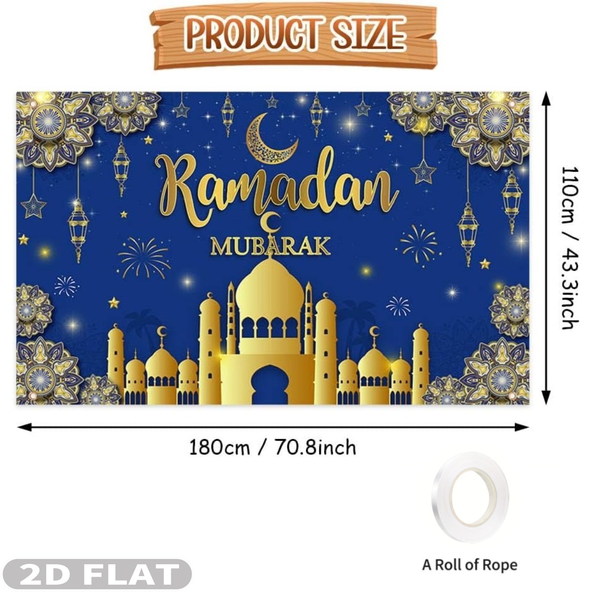 2D FLAT 1pc Ramadan Mubarak Fe - Party Banner Gold avaliação e preço