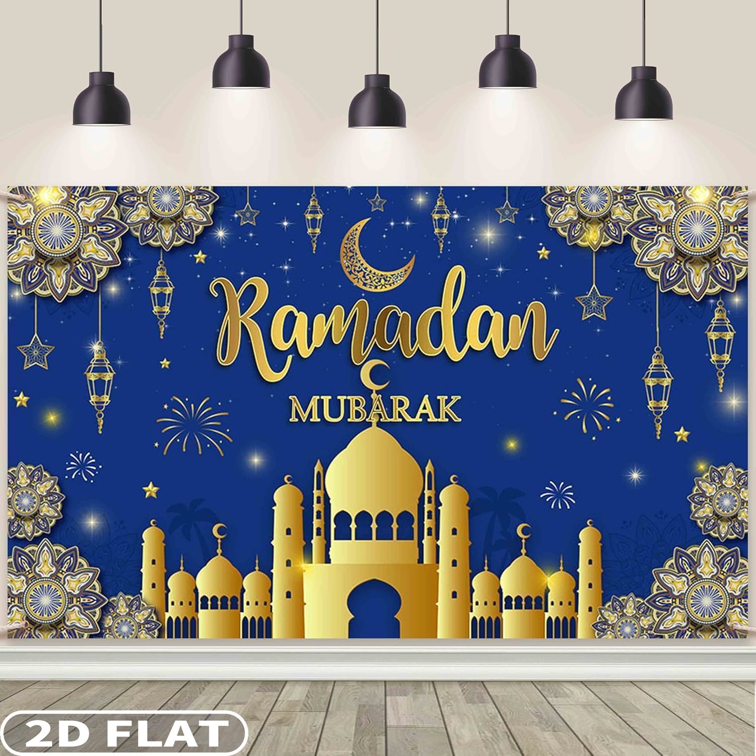 2D FLAT 1pc Ramadan Mubarak Fe - Party Banner Gold avaliação e preço