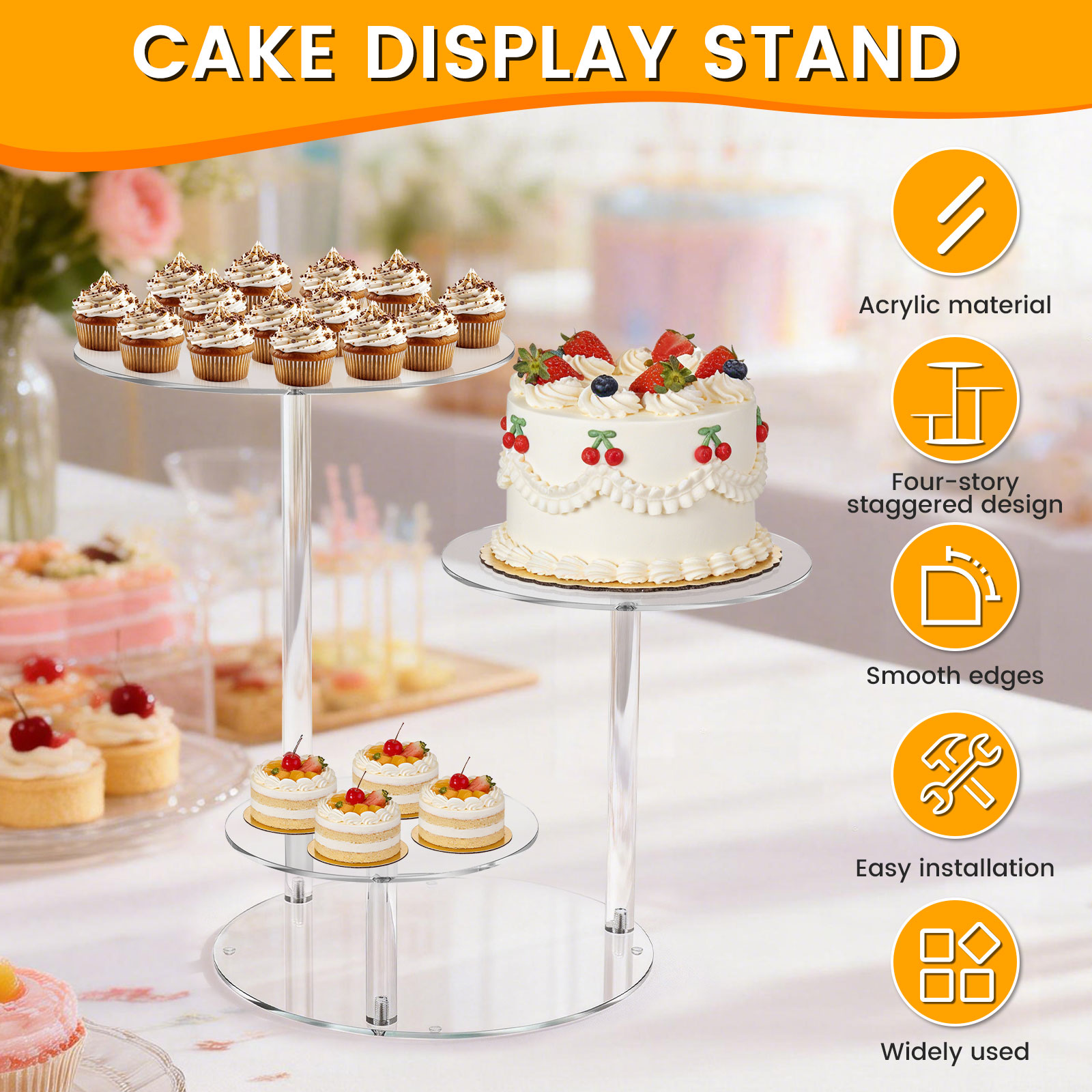 4 Tier Cake Stand Acrylic Tran - Cupcake Stand Tier avaliação e preço