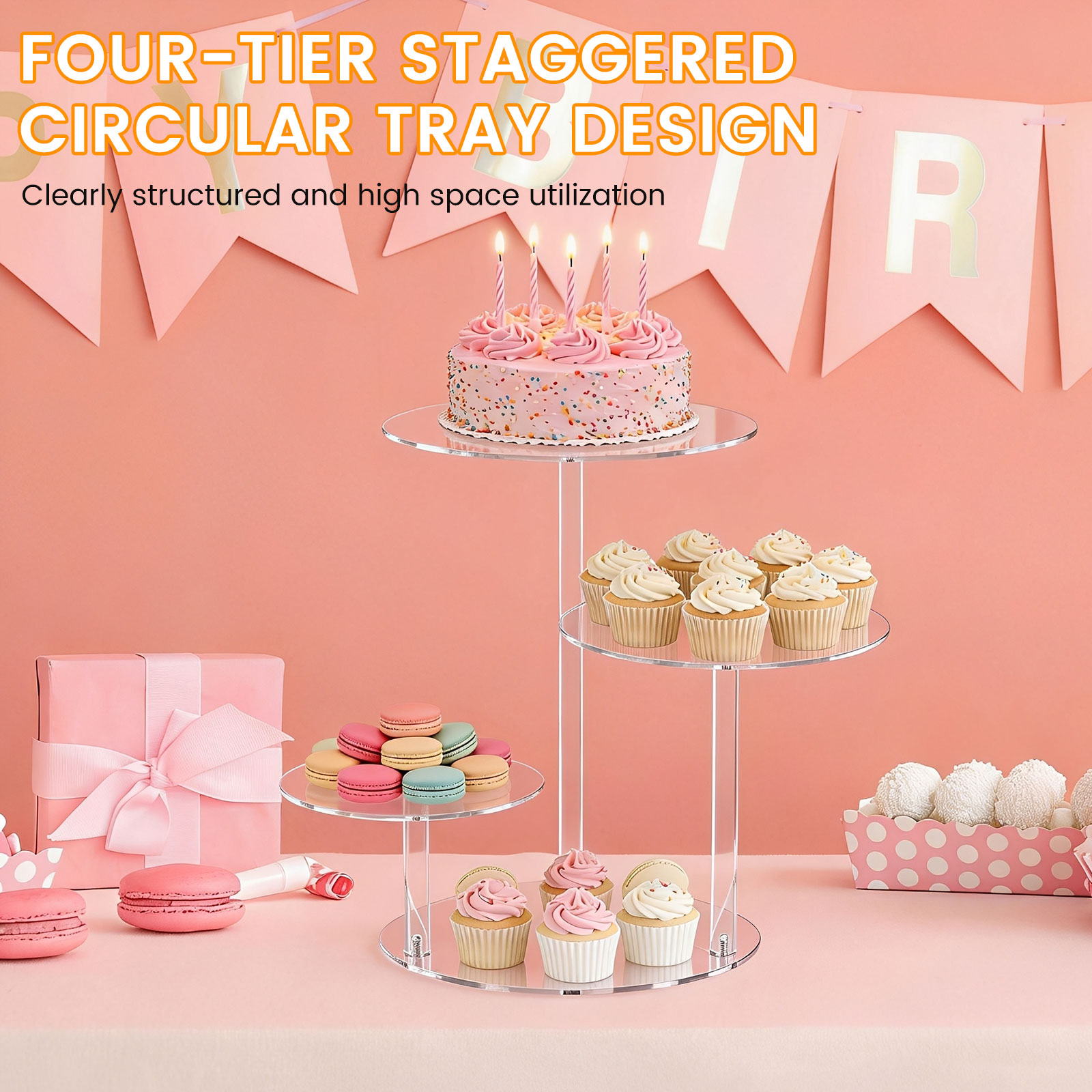 4 Tier Cake Stand Acrylic Tran - Cupcake Stand Tier avaliação e preço