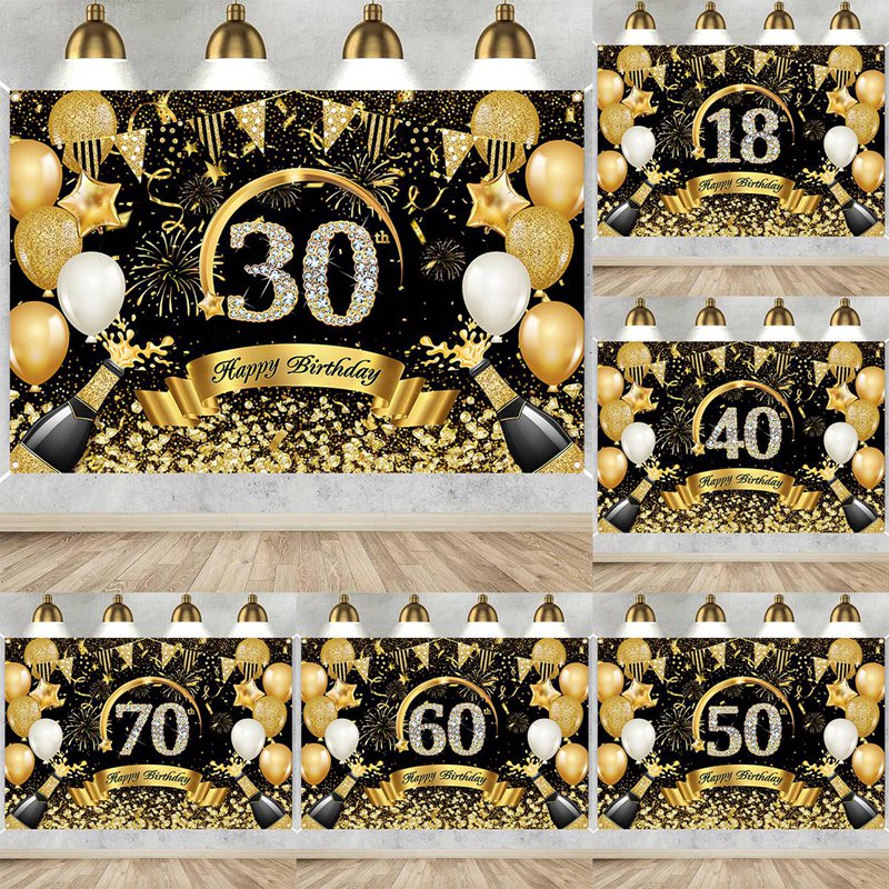Happy 30th 40th 50th Birthday  - Party Banner Gold avaliação e preço