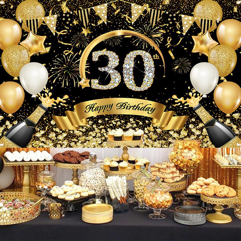 Happy 30th 40th 50th Birthday  - Party Banner Gold avaliação e preço