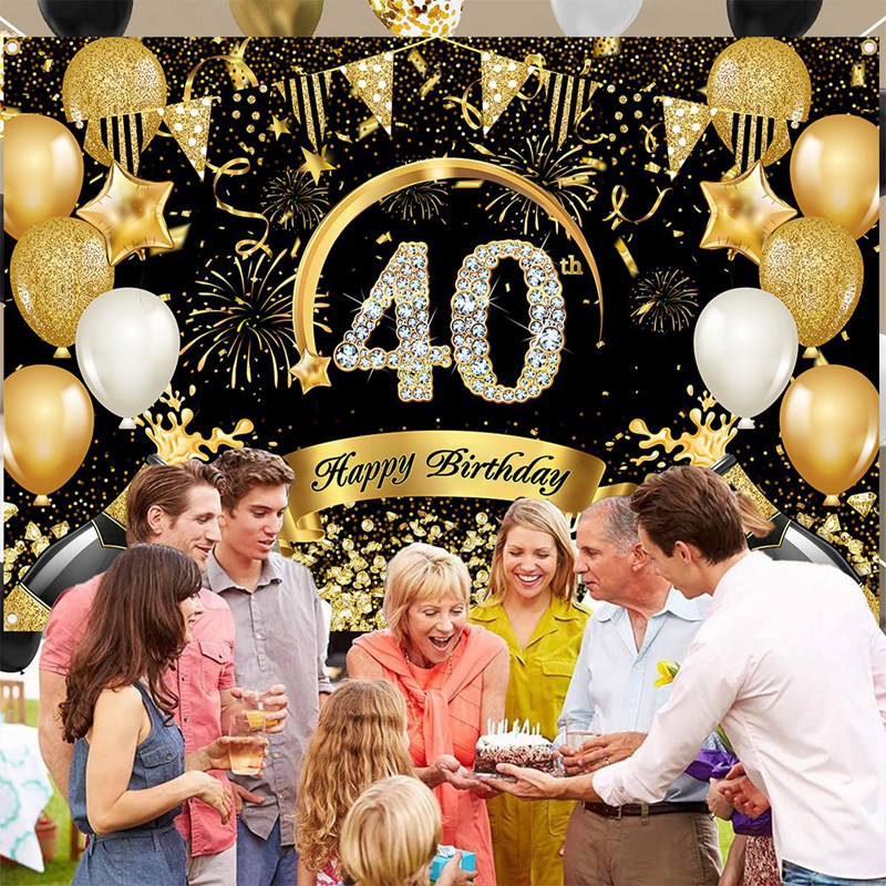 Happy 30th 40th 50th Birthday  - Party Banner Gold avaliação e preço