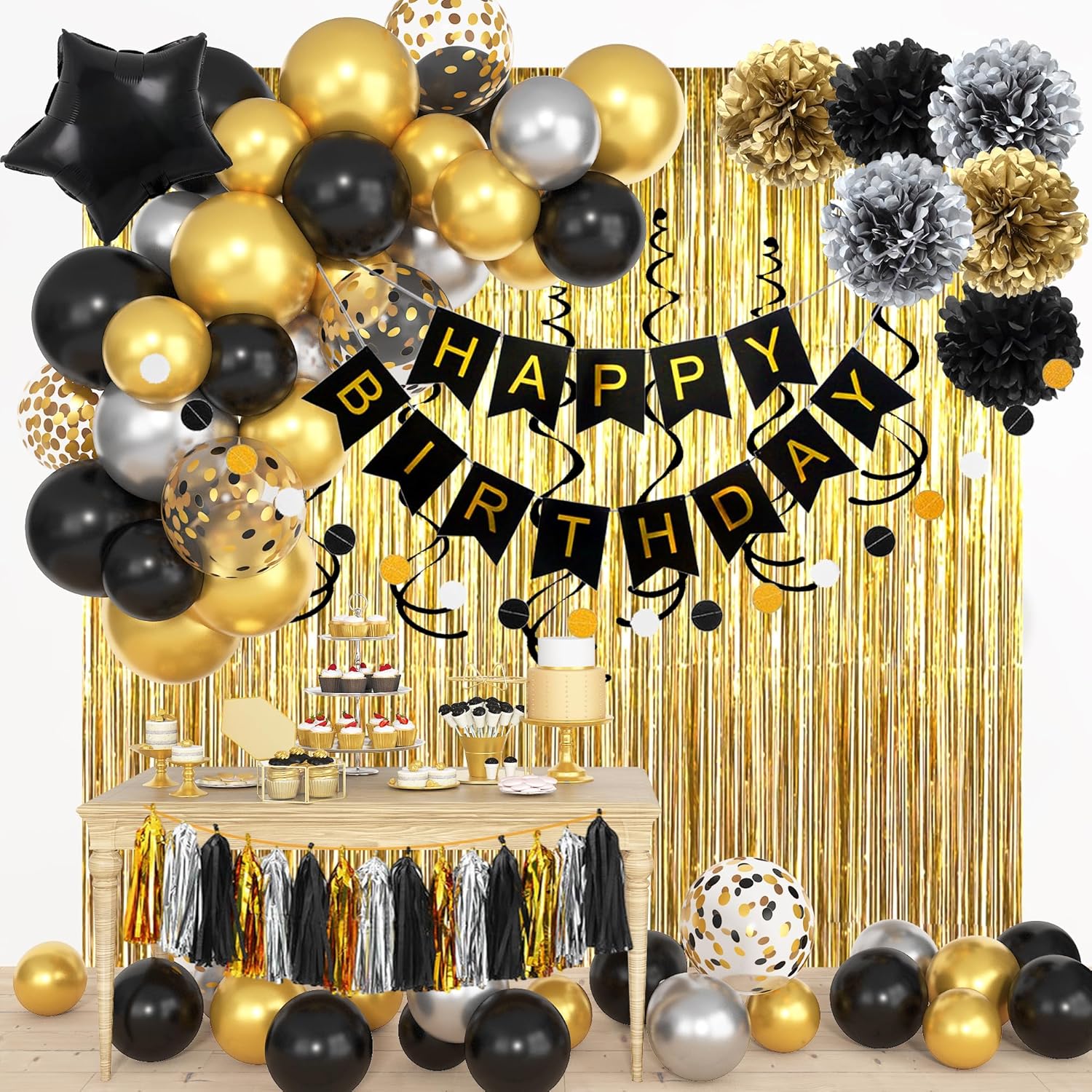 Black Gold Happy Birthday Deco - Party Banner Gold avaliação e preço
