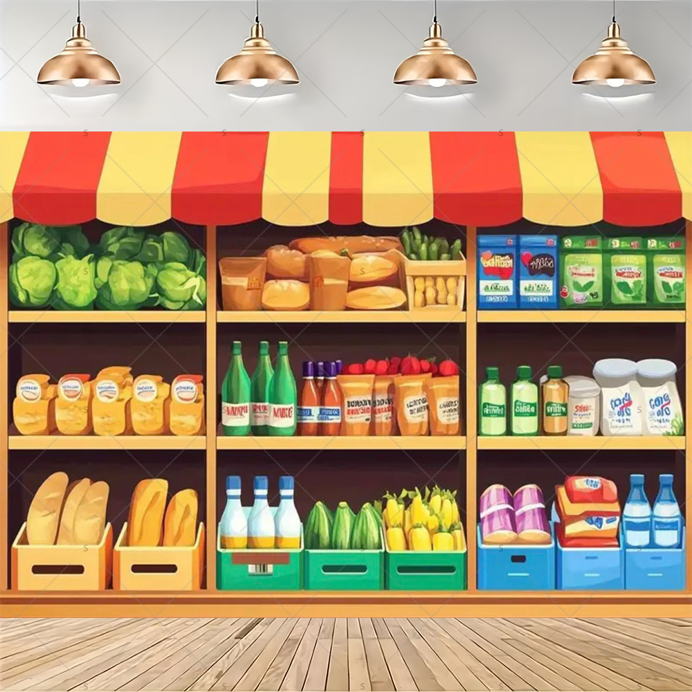 Colorful Supermarket Shelf Bac - Party Event Supply Store avaliação e preço