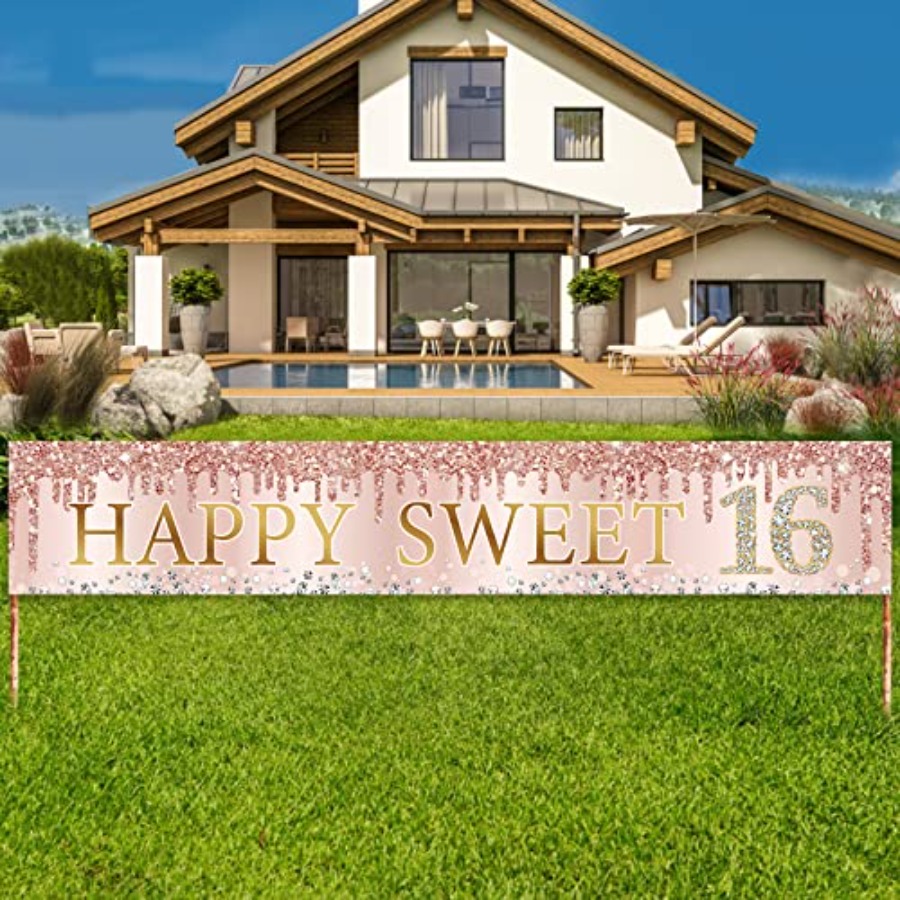 Sweet 16th Birthday Banner Dec - Party Banner Gold avaliação e preço