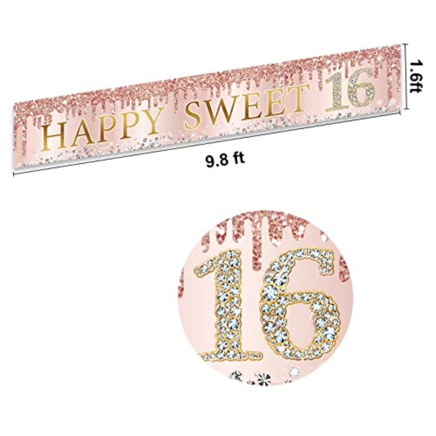 Sweet 16th Birthday Banner Dec - Party Banner Gold avaliação e preço