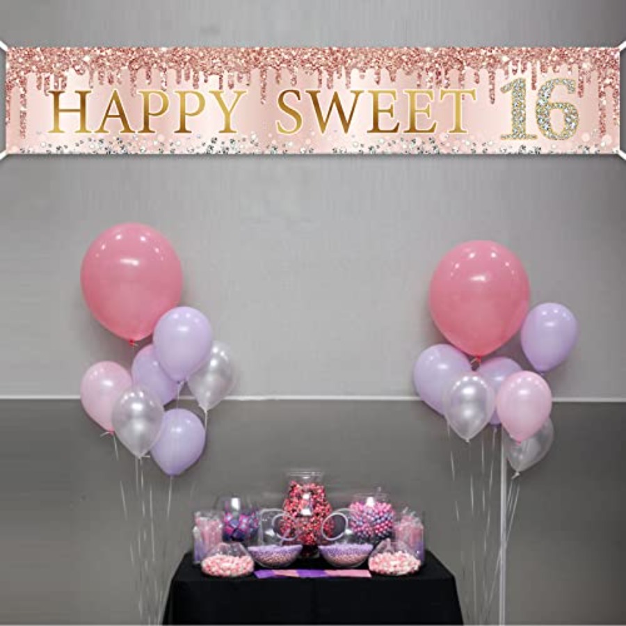Sweet 16th Birthday Banner Dec - Party Banner Gold avaliação e preço
