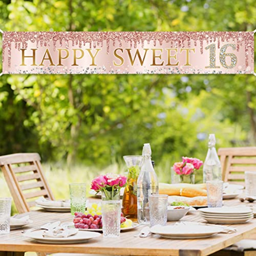 Sweet 16th Birthday Banner Dec - Party Banner Gold avaliação e preço