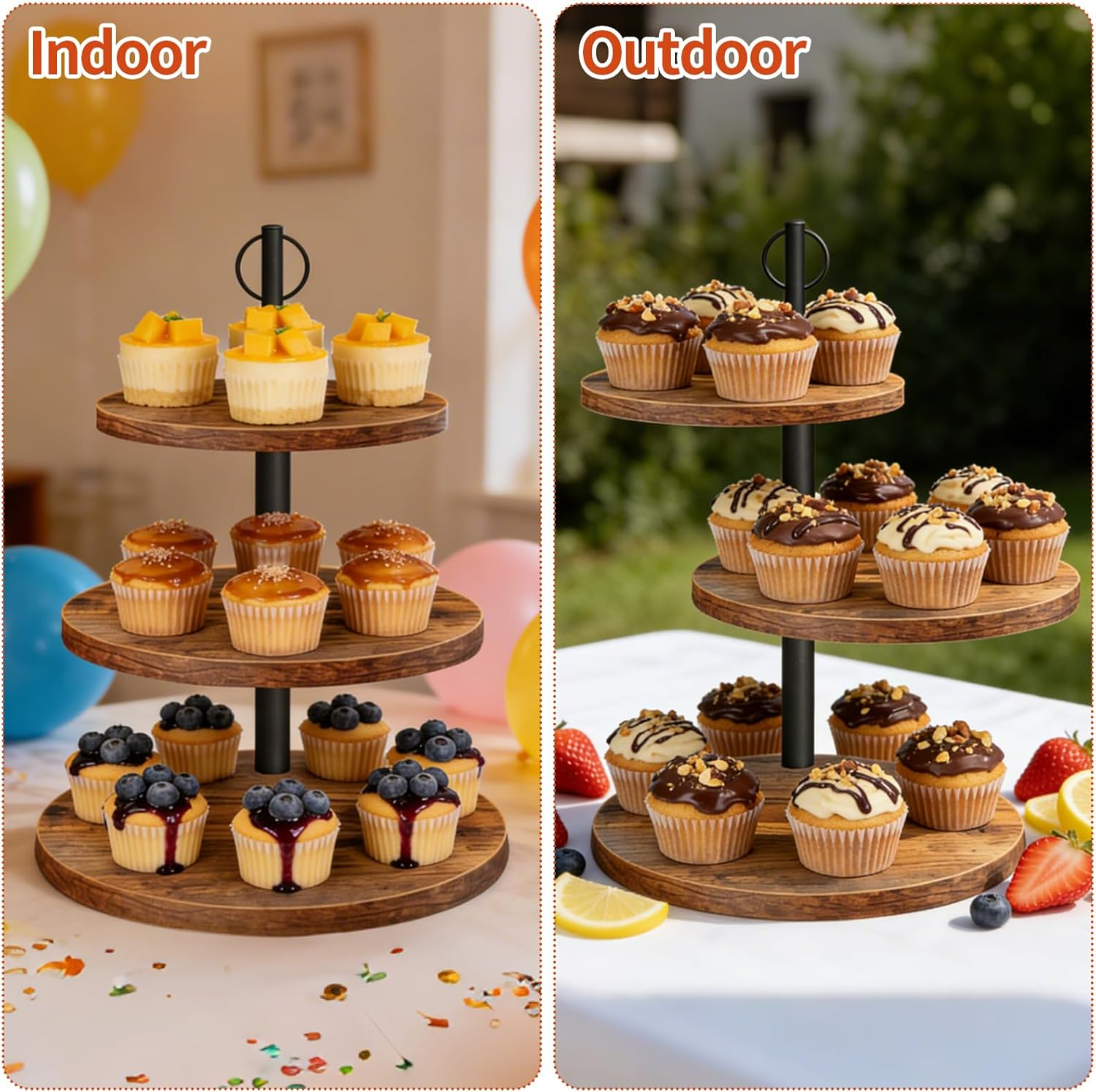 3-Tier Rustic Wood Cupcake Sta - Cupcake Stand Tier avaliação e preço