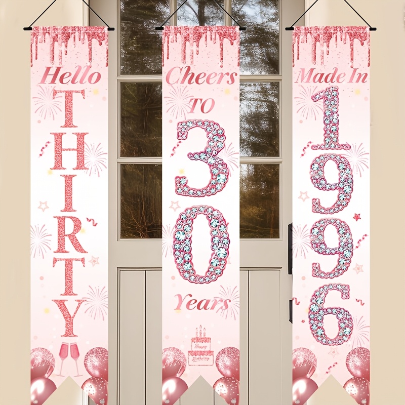 2D Flat 3Pcs Pink Gold 30th Bi - Party Banner Gold avaliação e preço