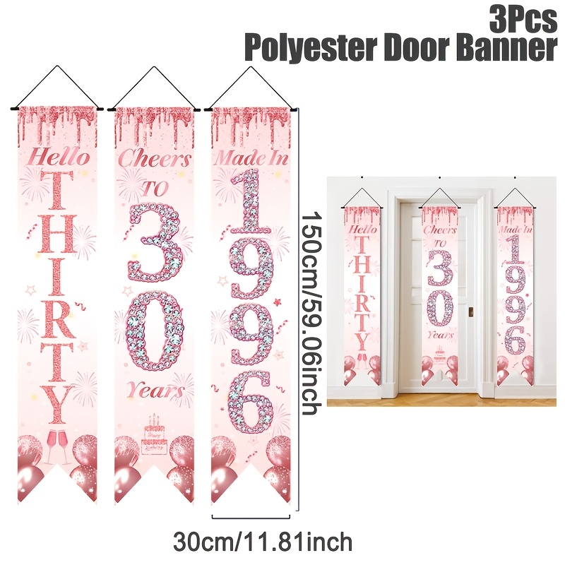 2D Flat 3Pcs Pink Gold 30th Bi - Party Banner Gold avaliação e preço
