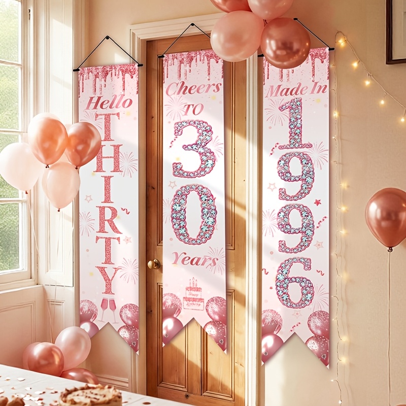 2D Flat 3Pcs Pink Gold 30th Bi - Party Banner Gold avaliação e preço