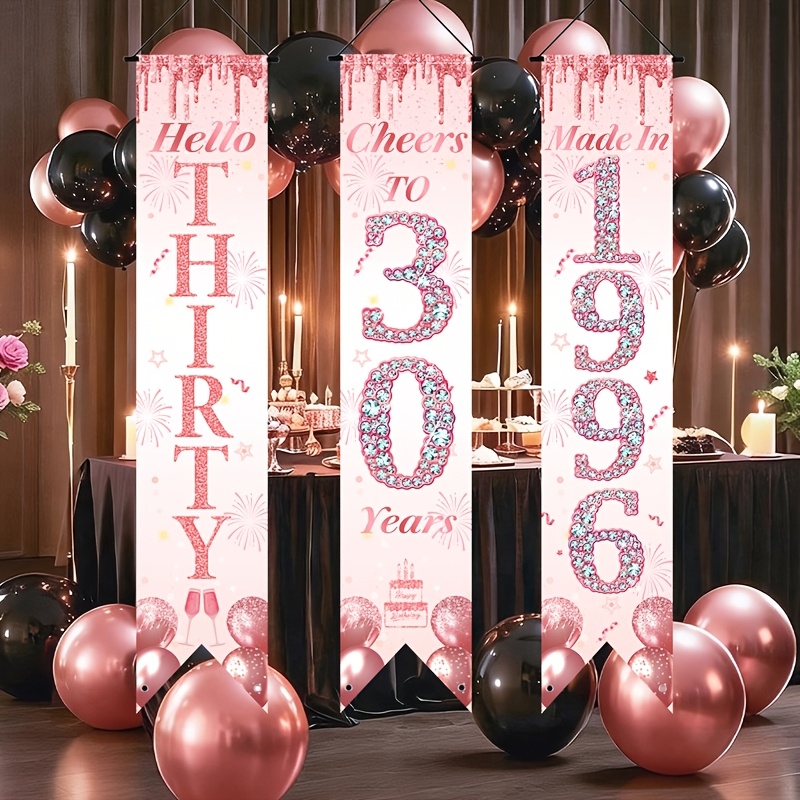 2D Flat 3Pcs Pink Gold 30th Bi - Party Banner Gold avaliação e preço