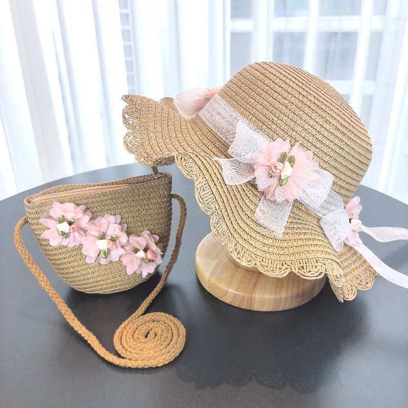 Girls 2pcs Straw Hat Solid Col - Paper Straw Color avaliação e preço