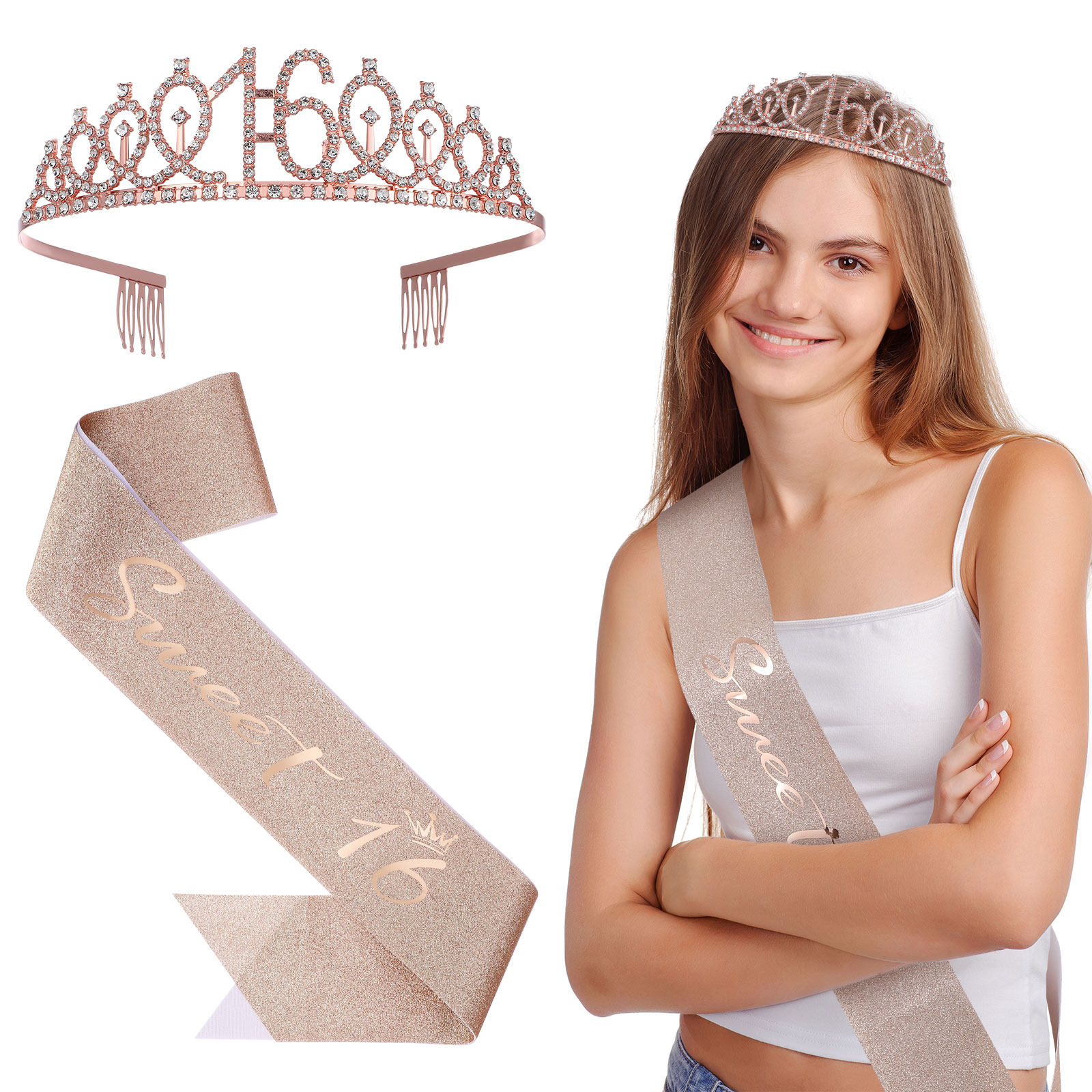 1Set Glittering Birthday Tiara - Birthday Sash Glitter avaliação e preço