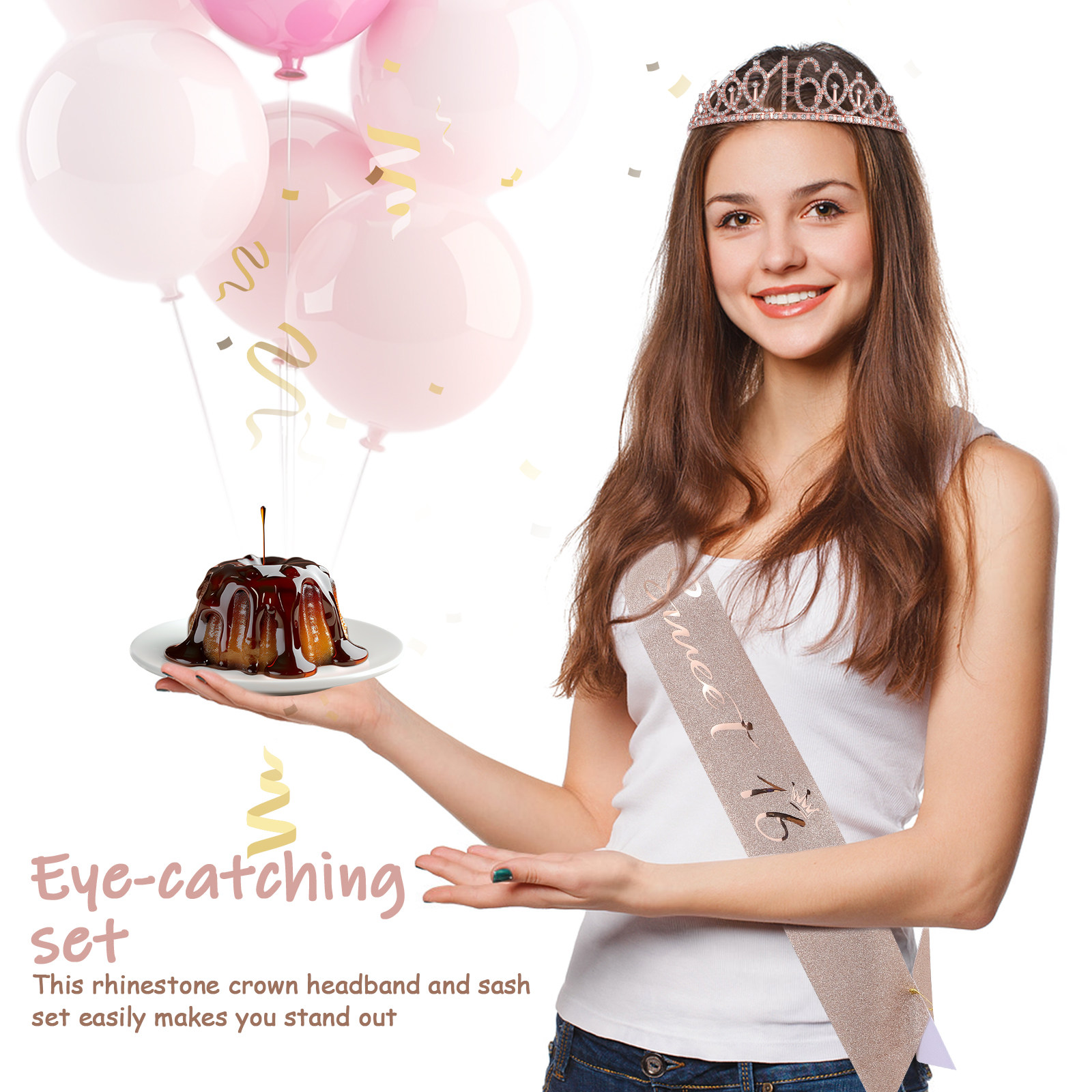 1Set Glittering Birthday Tiara - Birthday Sash Glitter avaliação e preço